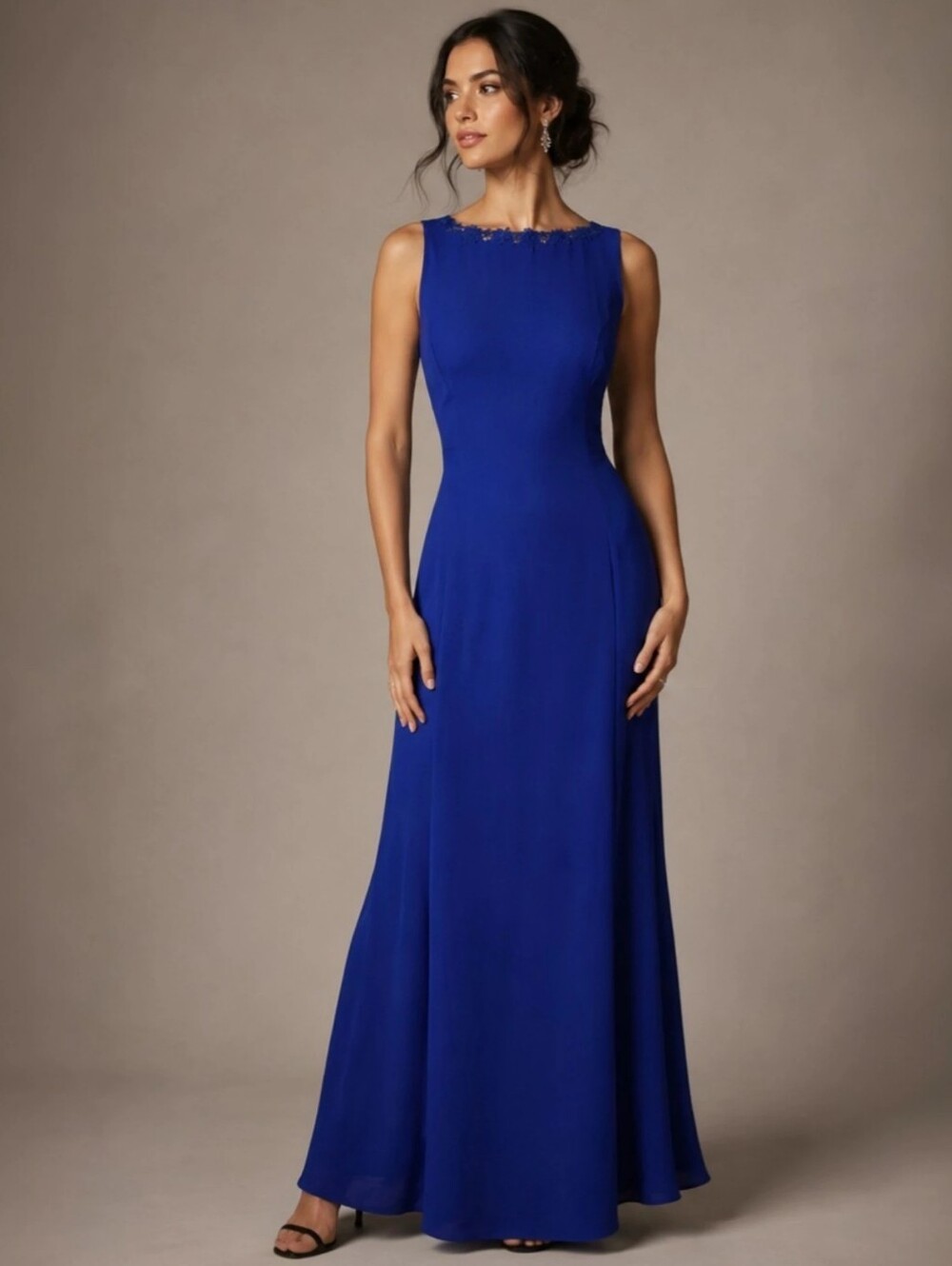 Vintage Scott McClintock Royal Blue Beaded Open Back Chiffon Gown Size 8